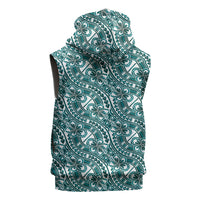 Hibiscus Bloom Island Tribal Waves Sleeveless Hoodie Teal Polynesian Pattern LT01 - Polynesian Pride