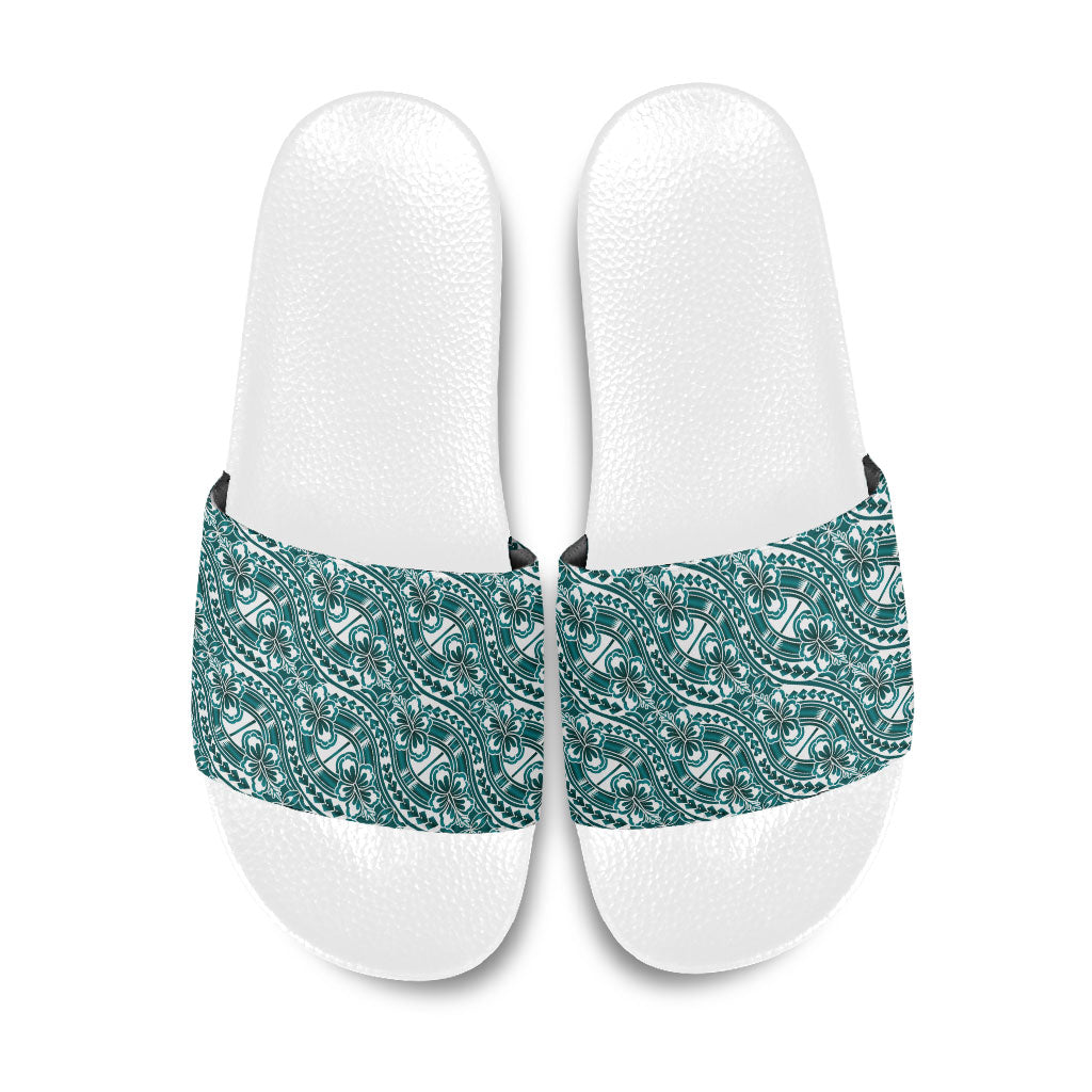 Hibiscus Bloom Island Tribal Waves Slide Sandals Teal Polynesian Pattern LT01 Teal - Polynesian Pride