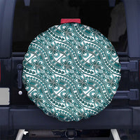 Hibiscus Bloom Island Tribal Waves Spare Tire Cover Teal Polynesian Pattern LT01 No hole Teal - Polynesian Pride