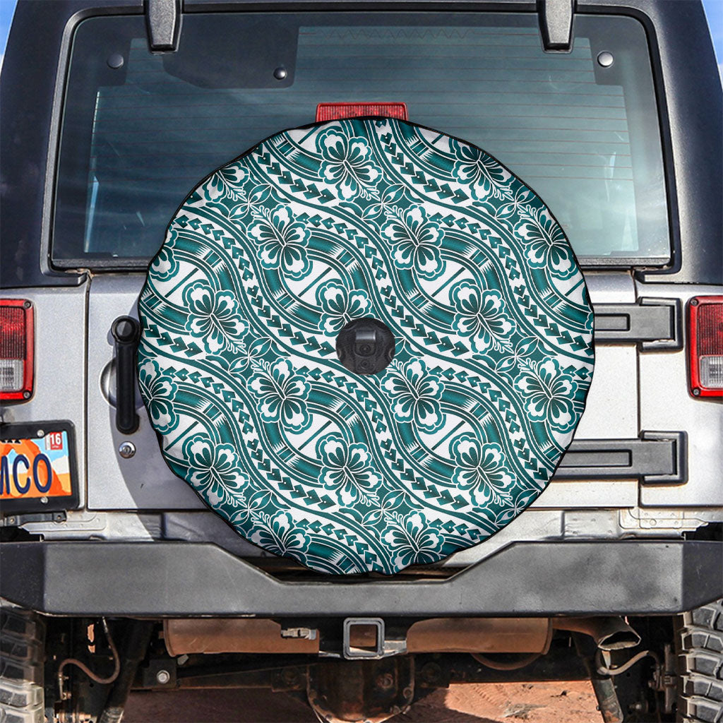 Hibiscus Bloom Island Tribal Waves Spare Tire Cover Teal Polynesian Pattern LT01 Teal - Polynesian Pride