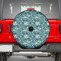 Hibiscus Bloom Island Tribal Waves Spare Tire Cover Teal Polynesian Pattern LT01 - Polynesian Pride