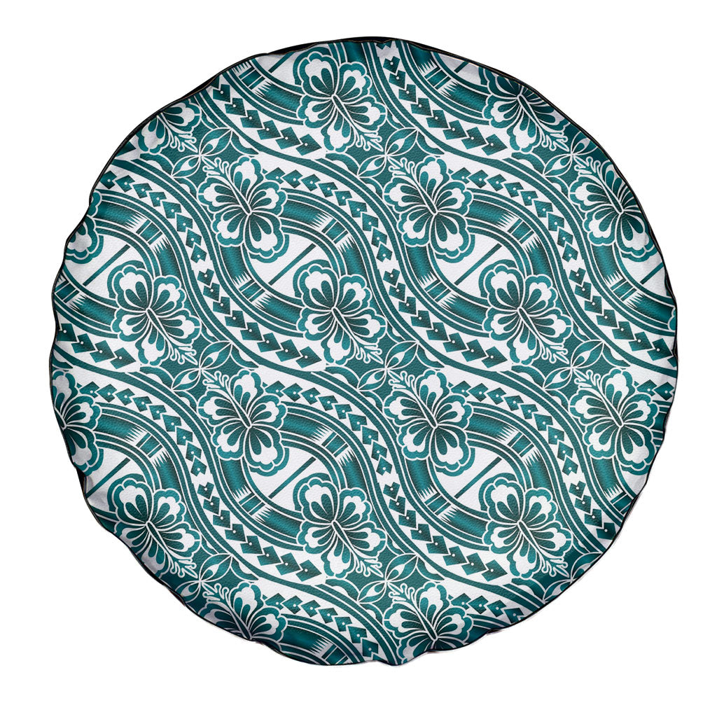 Hibiscus Bloom Island Tribal Waves Spare Tire Cover Teal Polynesian Pattern LT01 - Polynesian Pride
