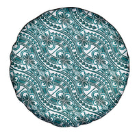 Hibiscus Bloom Island Tribal Waves Spare Tire Cover Teal Polynesian Pattern LT01 - Polynesian Pride