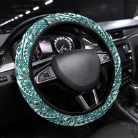 Hibiscus Bloom Island Tribal Waves Steering Wheel Cover Teal Polynesian Pattern LT01 Universal Fit Teal - Polynesian Pride