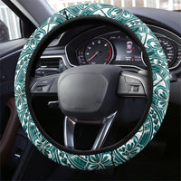 Hibiscus Bloom Island Tribal Waves Steering Wheel Cover Teal Polynesian Pattern LT01 - Polynesian Pride