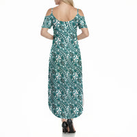 Hibiscus Bloom Island Tribal Waves Summer Maxi Dress Teal Polynesian Pattern LT01 - Polynesian Pride