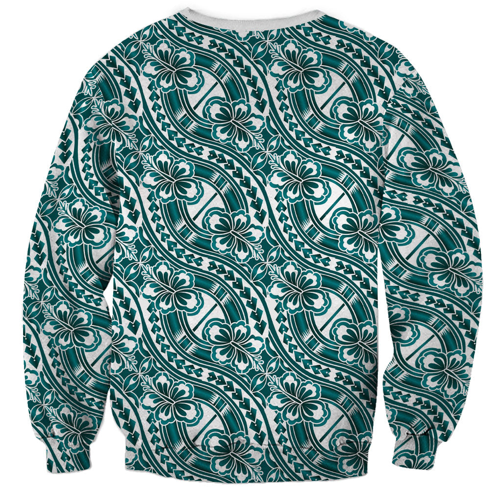 Hibiscus Bloom Island Tribal Waves Sweatshirt Teal Polynesian Pattern LT01 - Polynesian Pride