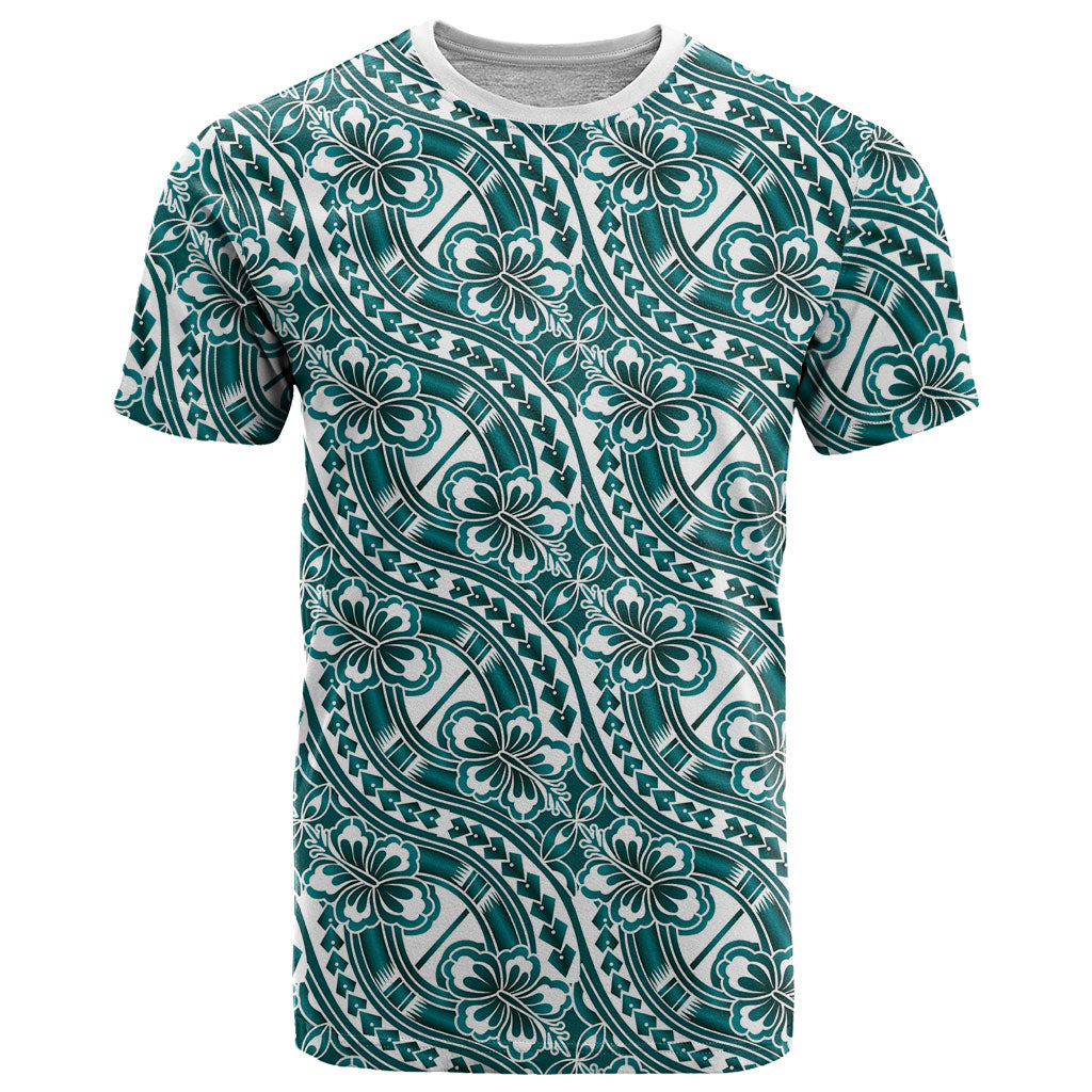 Hibiscus Bloom Island Tribal Waves T Shirt Teal Polynesian Pattern LT01 Teal - Polynesian Pride