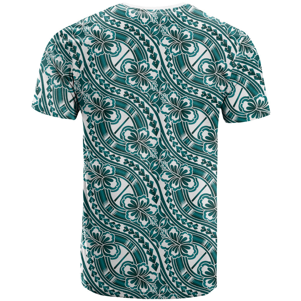 Hibiscus Bloom Island Tribal Waves T Shirt Teal Polynesian Pattern LT01 - Polynesian Pride