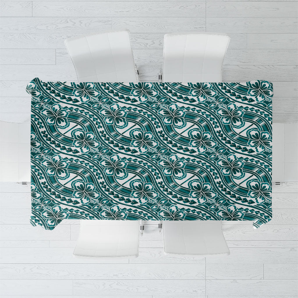 Hibiscus Bloom Island Tribal Waves Tablecloth Teal Polynesian Pattern LT01 Teal - Polynesian Pride