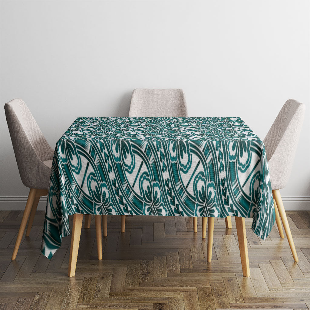 Hibiscus Bloom Island Tribal Waves Tablecloth Teal Polynesian Pattern LT01 - Polynesian Pride