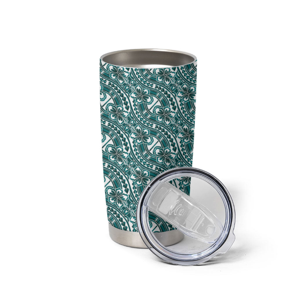Hibiscus Bloom Island Tribal Waves Tumbler Cup Teal Polynesian Pattern LT01 - Polynesian Pride