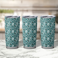Hibiscus Bloom Island Tribal Waves Tumbler Cup Teal Polynesian Pattern LT01 - Polynesian Pride