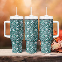 Hibiscus Bloom Island Tribal Waves Tumbler With Handle Teal Polynesian Pattern LT01 - Polynesian Pride