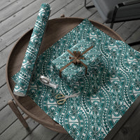 Hibiscus Bloom Island Tribal Waves Wrapping Paper Teal Polynesian Pattern LT01 - Polynesian Pride