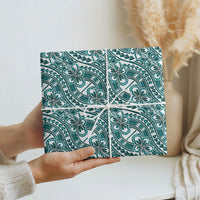 Hibiscus Bloom Island Tribal Waves Wrapping Paper Teal Polynesian Pattern LT01 - Polynesian Pride