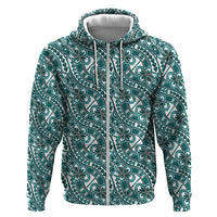 Hibiscus Bloom Island Tribal Waves Zip Hoodie Teal Polynesian Pattern LT01 Zip Hoodie Teal - Polynesian Pride