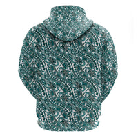 Hibiscus Bloom Island Tribal Waves Zip Hoodie Teal Polynesian Pattern LT01 - Polynesian Pride