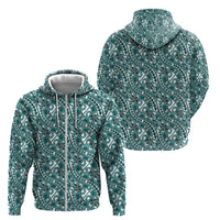 Hibiscus Bloom Island Tribal Waves Zip Hoodie Teal Polynesian Pattern LT01 - Polynesian Pride