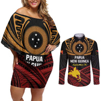 Papua New Guinea Bird of Paradise Couples Matching Off Shoulder Short Dress and Long Sleeve Button Shirt 16 September 1975 Independence Day Anniversary