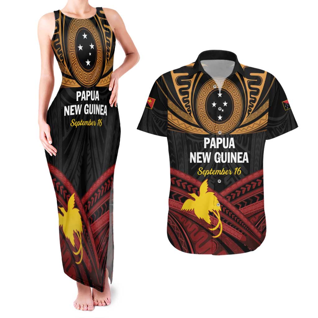 Papua New Guinea Bird of Paradise Couples Matching Tank Maxi Dress and Hawaiian Shirt 16 September 1975 Independence Day Anniversary
