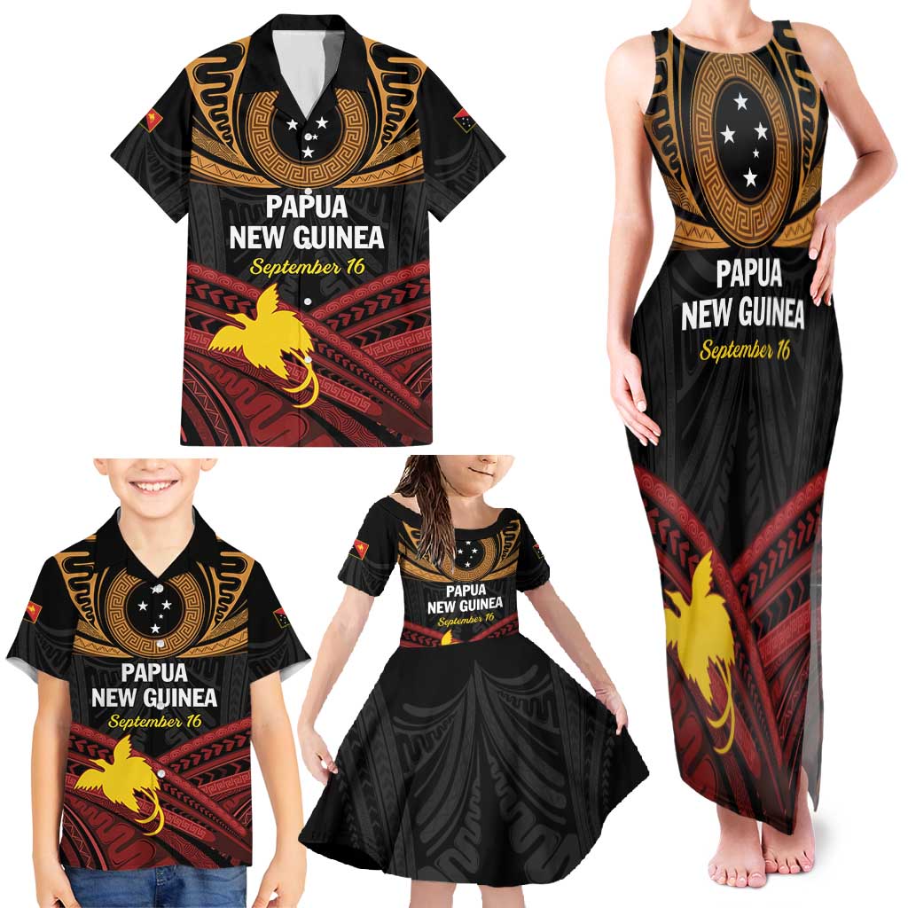 Papua New Guinea Bird of Paradise Family Matching Tank Maxi Dress and Hawaiian Shirt 16 September 1975 Independence Day Anniversary