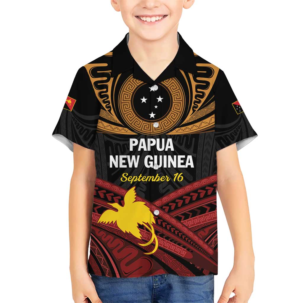 Papua New Guinea Bird of Paradise Kid Hawaiian Shirt 16 September 1975 Independence Day Anniversary