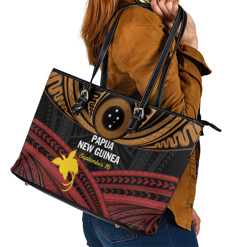 Papua New Guinea Bird of Paradise Leather Tote Bag 16 September 1975 Independence Day Anniversary
