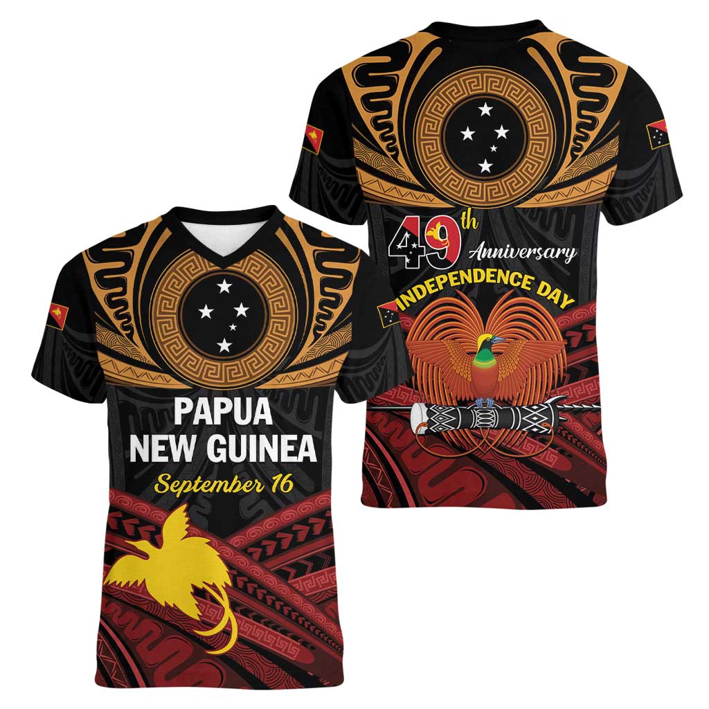 Papua New Guinea Bird of Paradise Women V-Neck T-Shirt 16 September 1975 Independence Day Anniversary