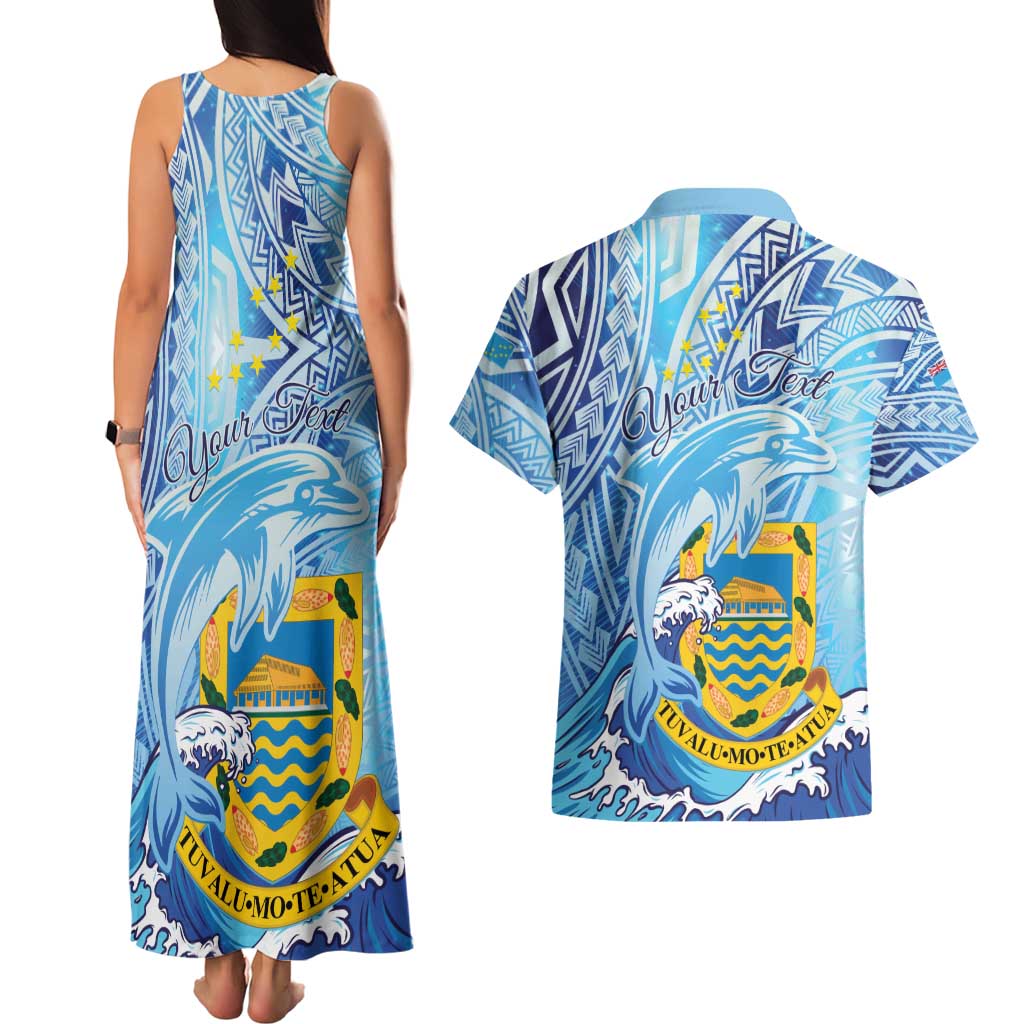 Tuvalu mo te Atua Couples Matching Tank Maxi Dress and Hawaiian Shirt Tuvalu Dolphin Polynesian Pattern