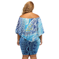 Tuvalu mo te Atua Family Matching Off Shoulder Short Dress and Hawaiian Shirt Tuvalu Dolphin Polynesian Pattern