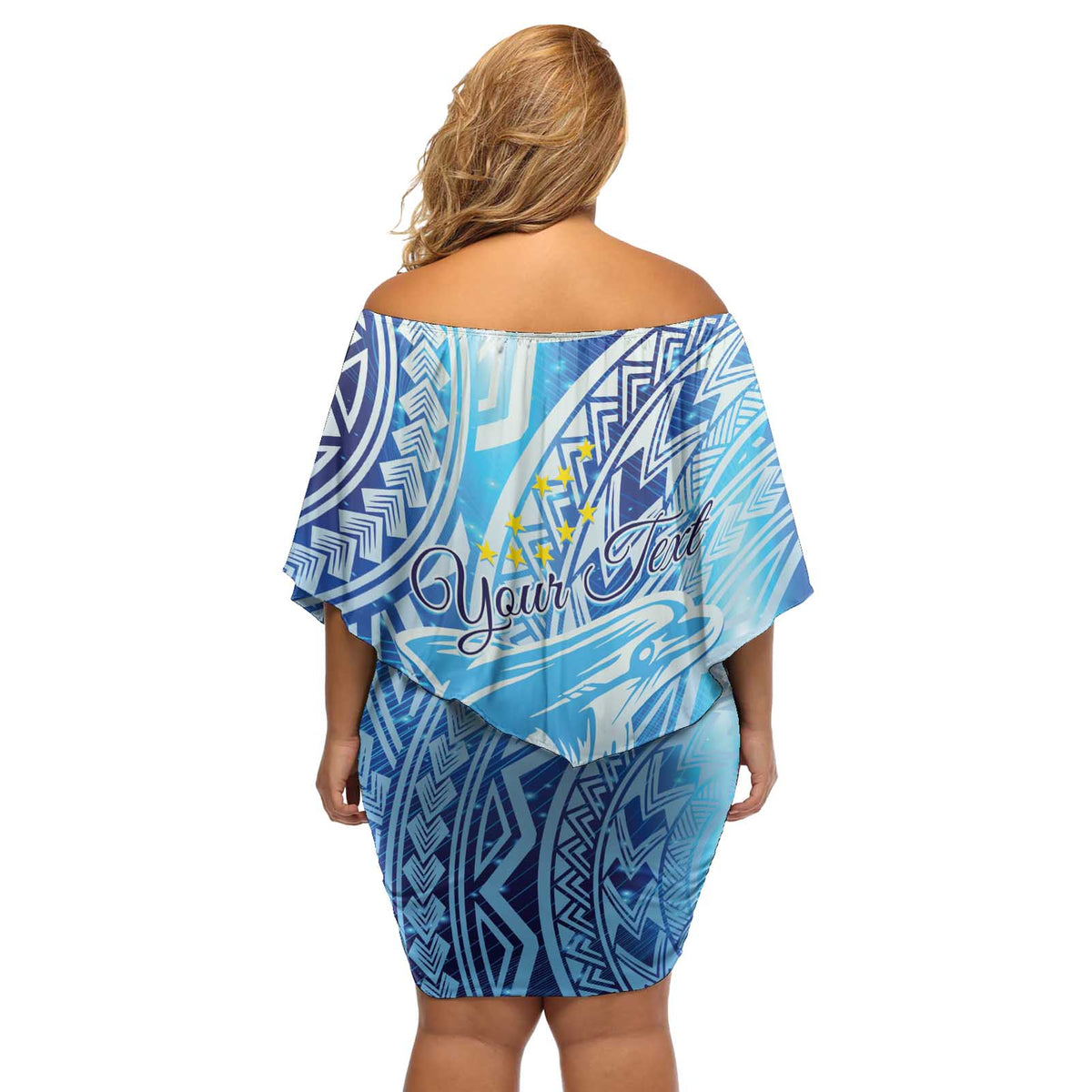Tuvalu mo te Atua Off Shoulder Short Dress Tuvalu Dolphin Polynesian Pattern