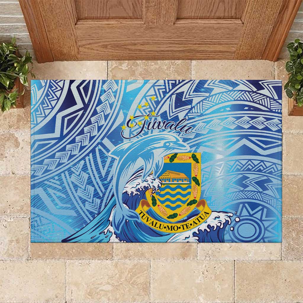 Tuvalu mo te Atua Rubber Doormat Tuvalu Dolphin Polynesian Pattern