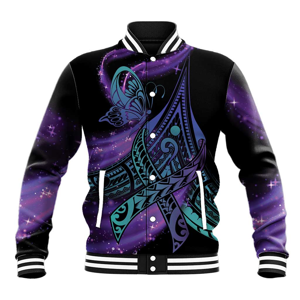 In September We Wear Teal And Purple Baseball Jacket Magic Ribbon Semicolon
