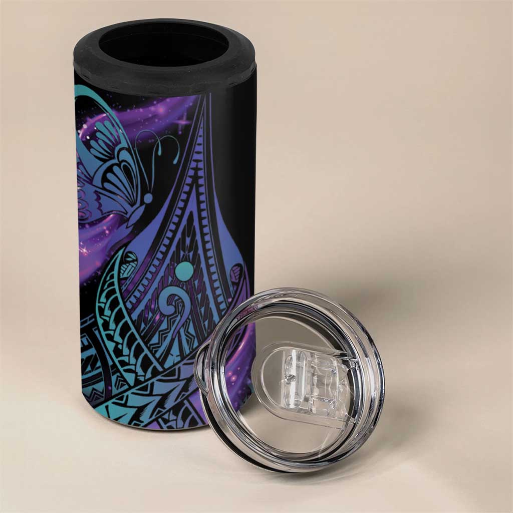 In September We Wear Teal And Purple 4 in 1 Can Cooler Tumbler Magic Ribbon Semicolon