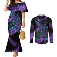 In September We Wear Teal And Purple Couples Matching Mermaid Dress and Long Sleeve Button Shirt Magic Ribbon Semicolon LT01 Purple - Polynesian Pride