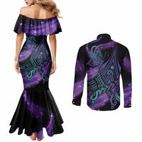 In September We Wear Teal And Purple Couples Matching Mermaid Dress and Long Sleeve Button Shirt Magic Ribbon Semicolon LT01 - Polynesian Pride