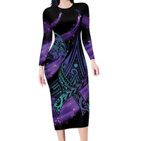 In September We Wear Teal And Purple Family Matching Long Sleeve Bodycon Dress and Hawaiian Shirt Magic Ribbon Semicolon LT01 Mom's Dress Purple - Polynesian Pride