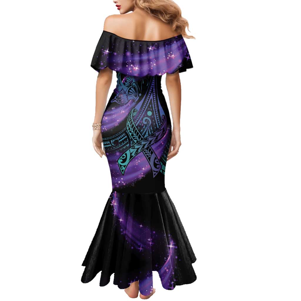 In September We Wear Teal And Purple Family Matching Mermaid Dress and Hawaiian Shirt Magic Ribbon Semicolon LT01 - Polynesian Pride