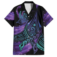 In September We Wear Teal And Purple Family Matching Puletasi and Hawaiian Shirt Magic Ribbon Semicolon LT01 Dad's Shirt - Short Sleeve Purple - Polynesian Pride