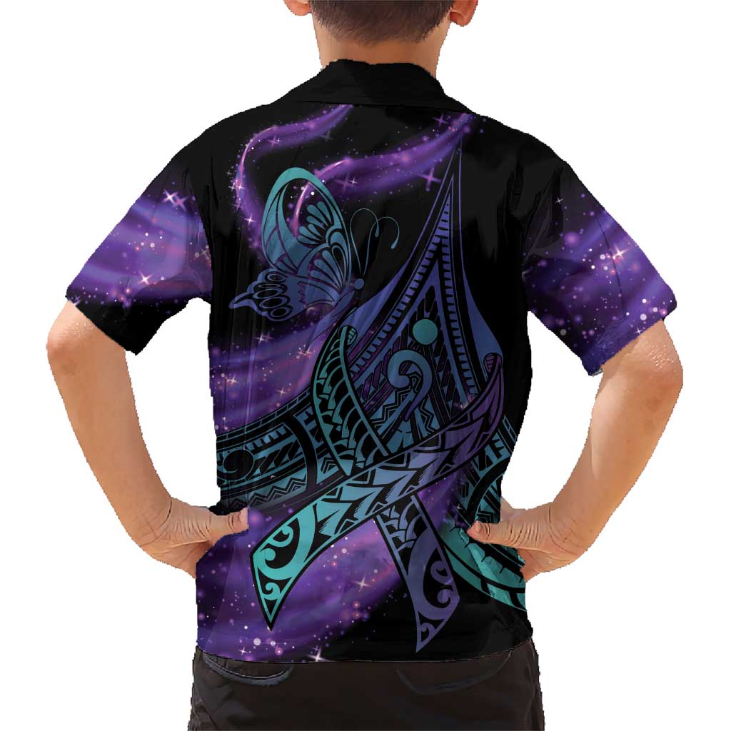 In September We Wear Teal And Purple Family Matching Short Sleeve Bodycon Dress and Hawaiian Shirt Magic Ribbon Semicolon LT01 - Polynesian Pride