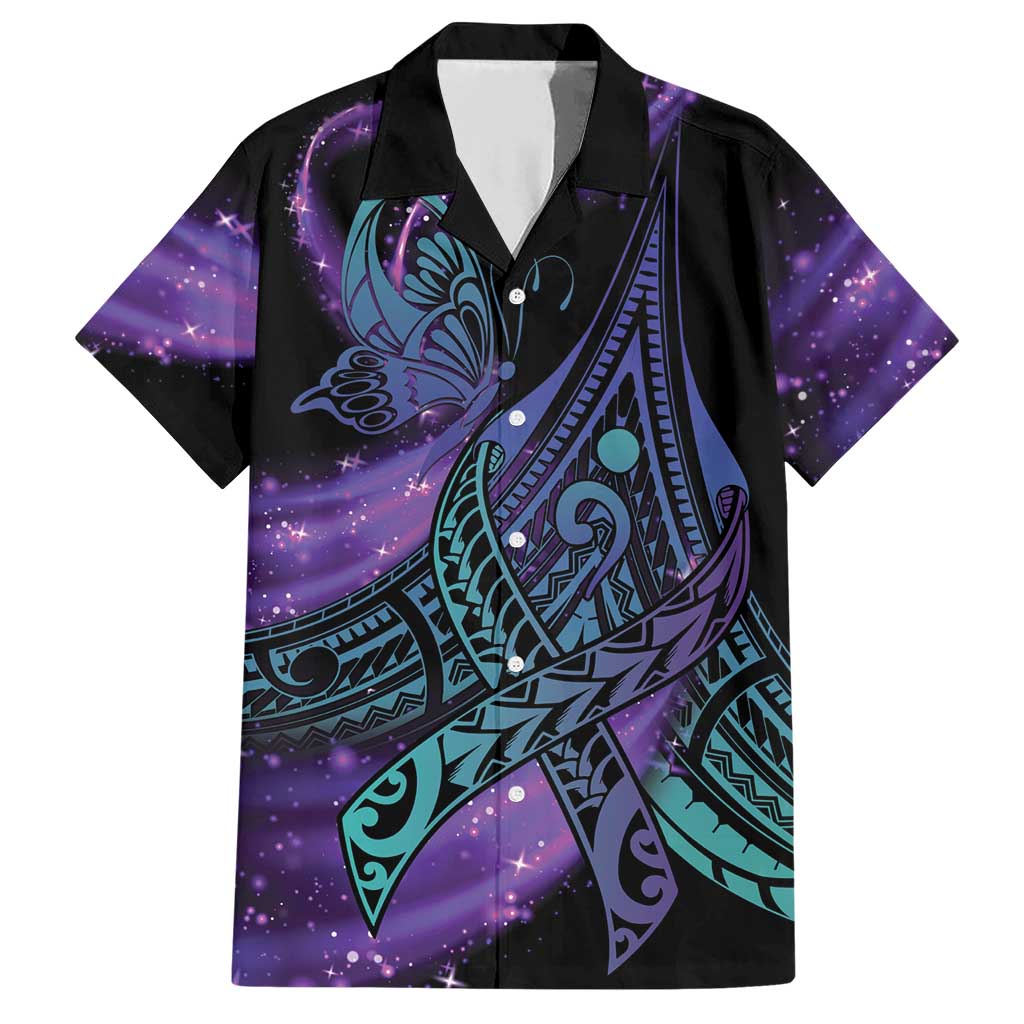 In September We Wear Teal And Purple Family Matching Short Sleeve Bodycon Dress and Hawaiian Shirt Magic Ribbon Semicolon LT01 Dad's Shirt - Short Sleeve Purple - Polynesian Pride