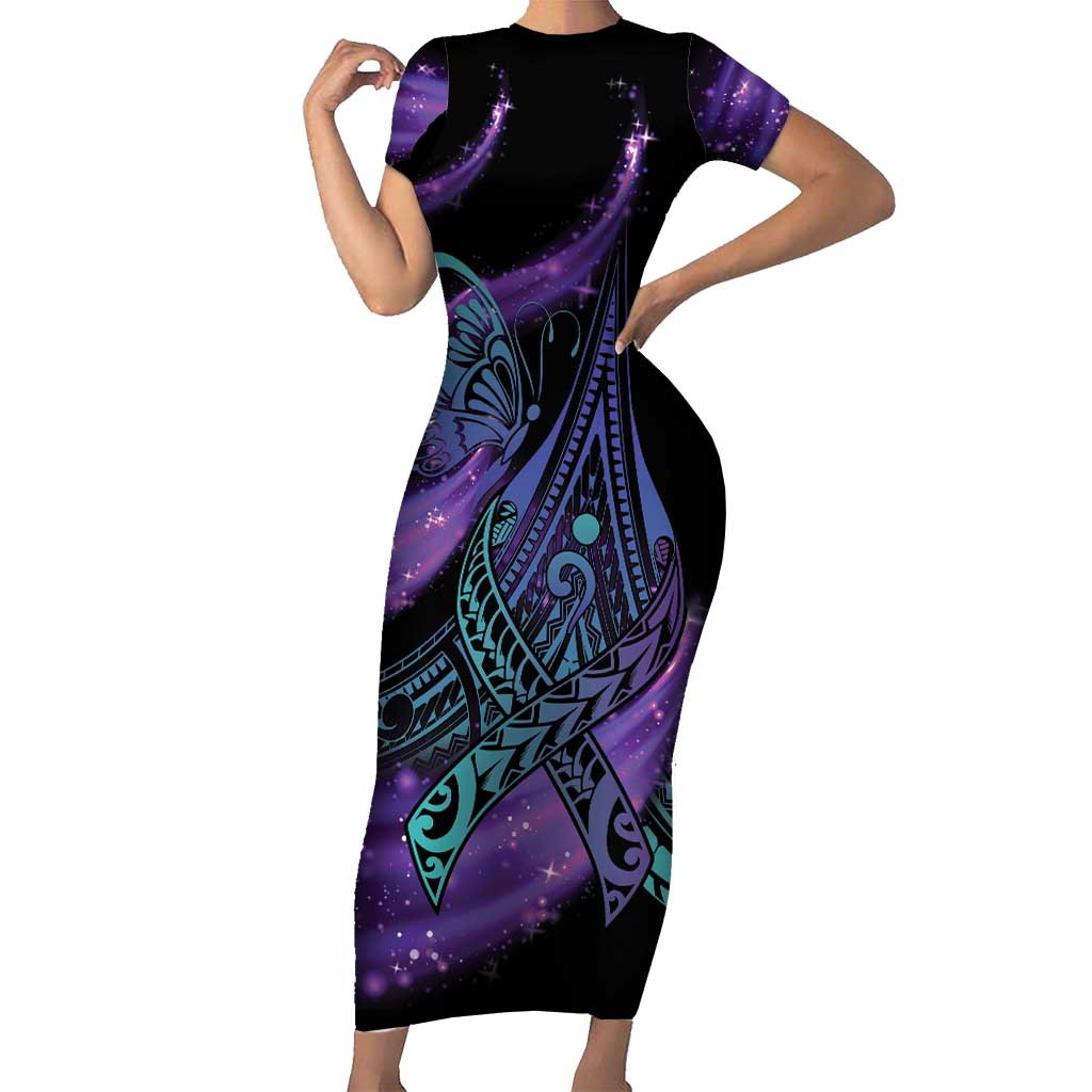 In September We Wear Teal And Purple Family Matching Short Sleeve Bodycon Dress and Hawaiian Shirt Magic Ribbon Semicolon LT01 Mom's Dress Purple - Polynesian Pride