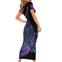 In September We Wear Teal And Purple Family Matching Short Sleeve Bodycon Dress and Hawaiian Shirt Magic Ribbon Semicolon LT01 - Polynesian Pride