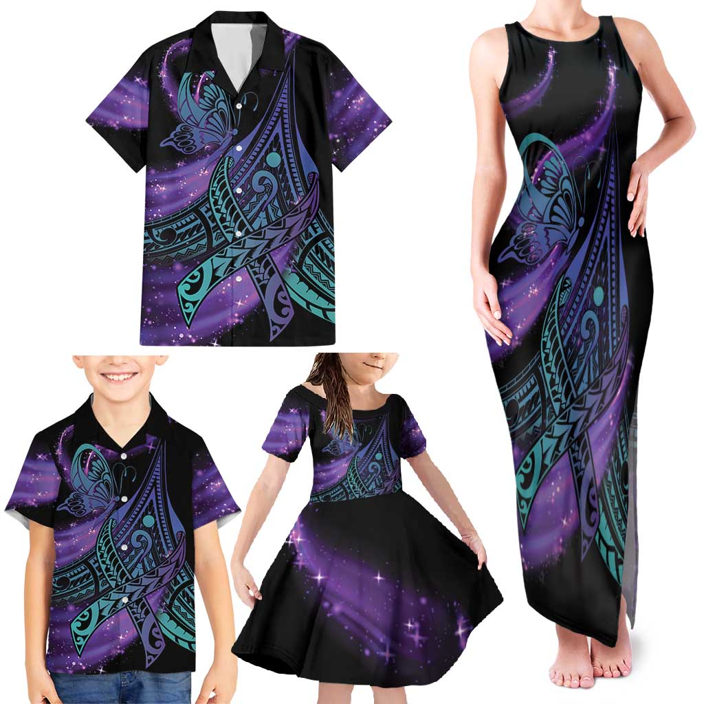 In September We Wear Teal And Purple Family Matching Tank Maxi Dress and Hawaiian Shirt Magic Ribbon Semicolon