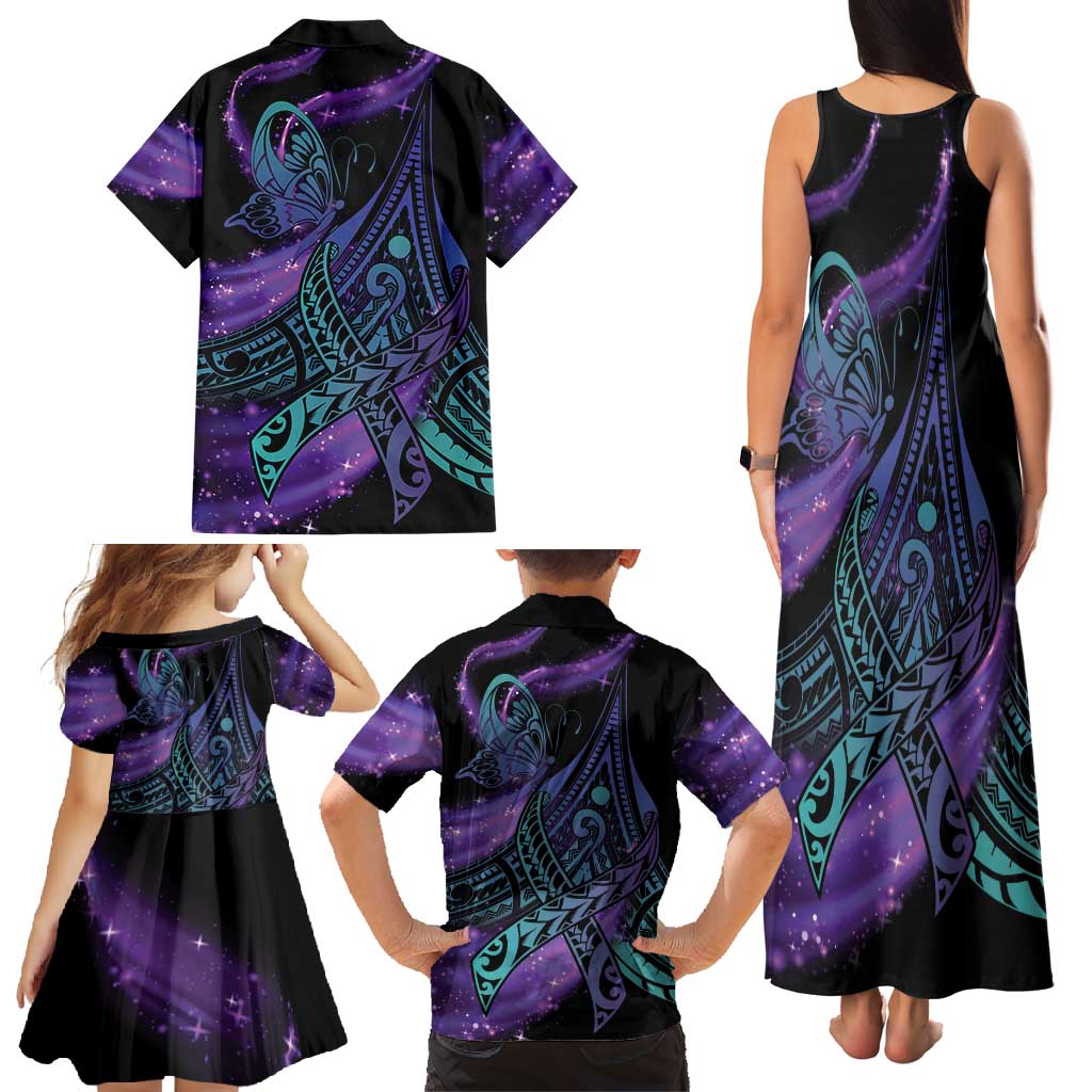 In September We Wear Teal And Purple Family Matching Tank Maxi Dress and Hawaiian Shirt Magic Ribbon Semicolon