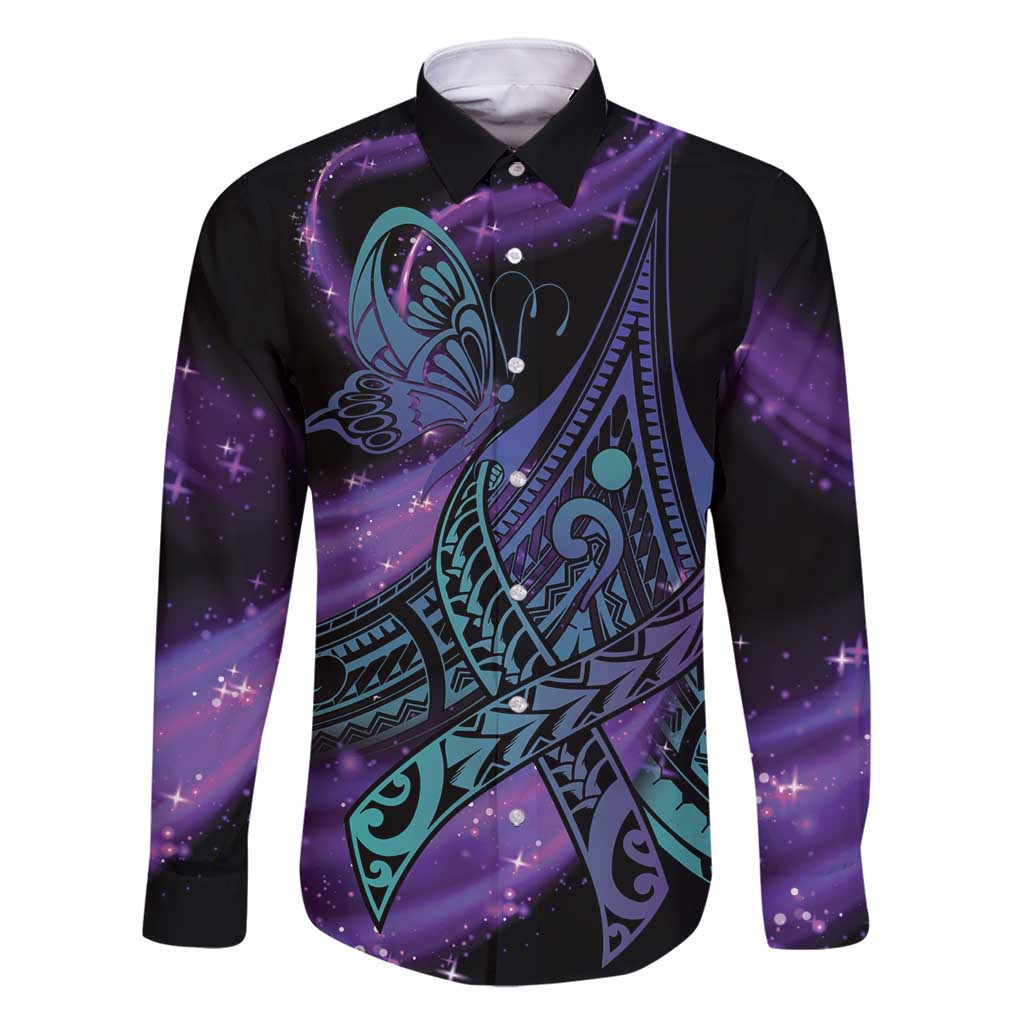 In September We Wear Teal And Purple Family Matching Tank Maxi Dress and Hawaiian Shirt Magic Ribbon Semicolon