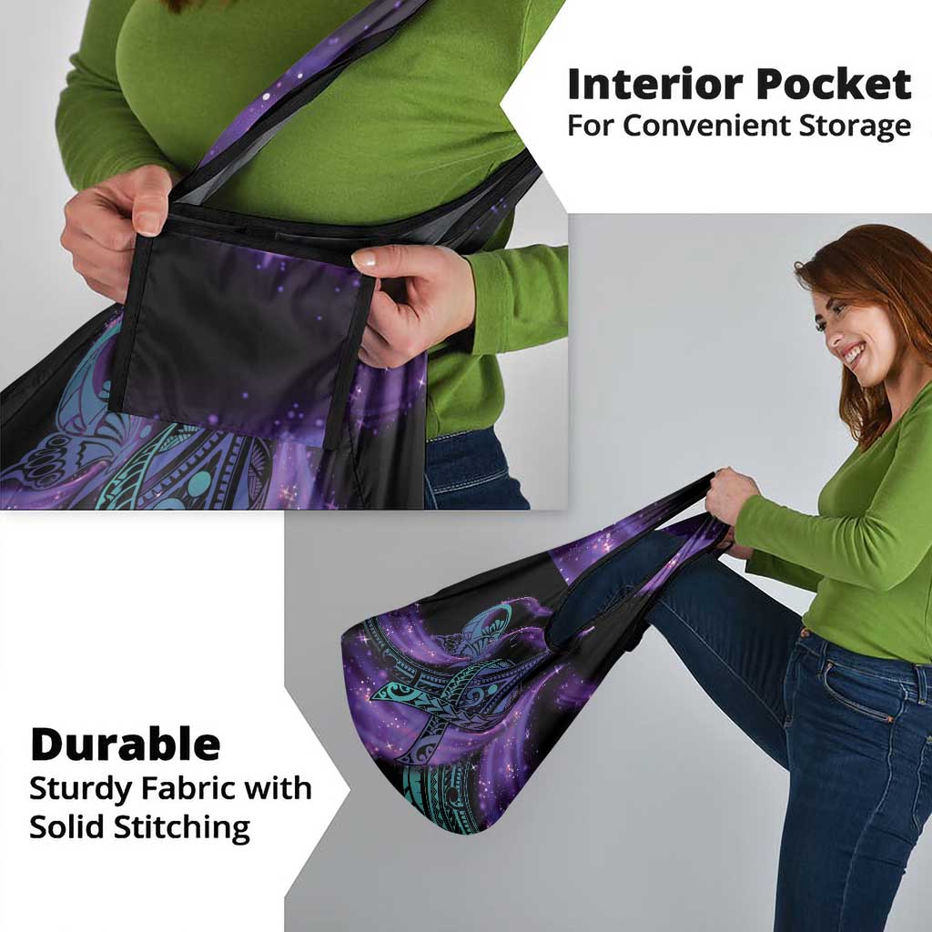 In September We Wear Teal And Purple Grocery Bag Magic Ribbon Semicolon