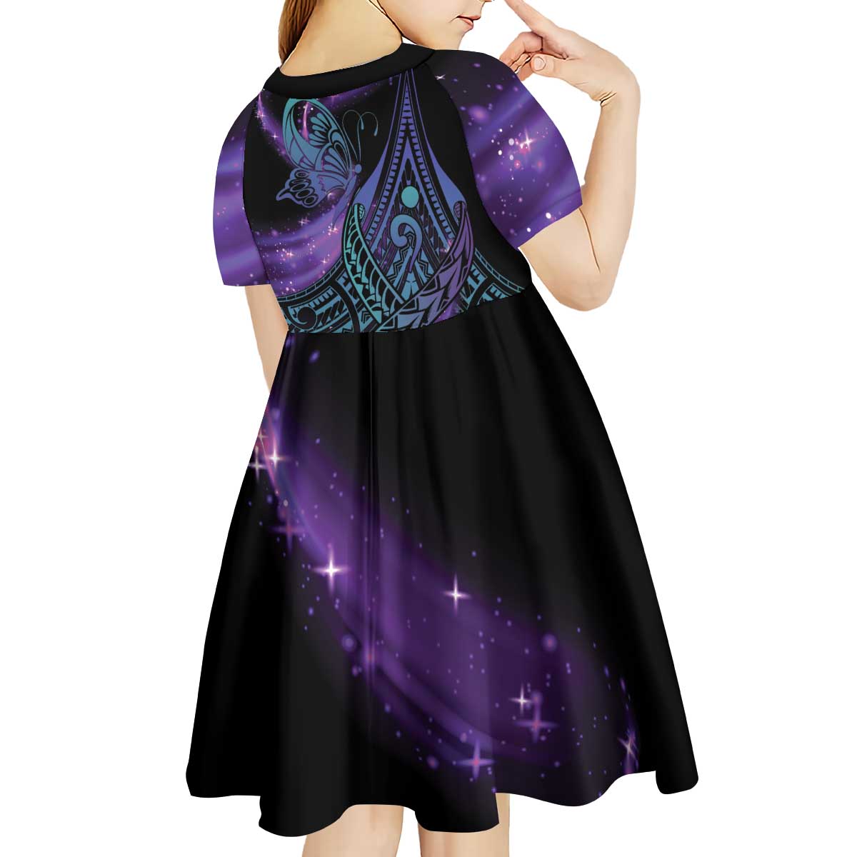 In September We Wear Teal And Purple Kid Short Sleeve Dress Magic Ribbon Semicolon