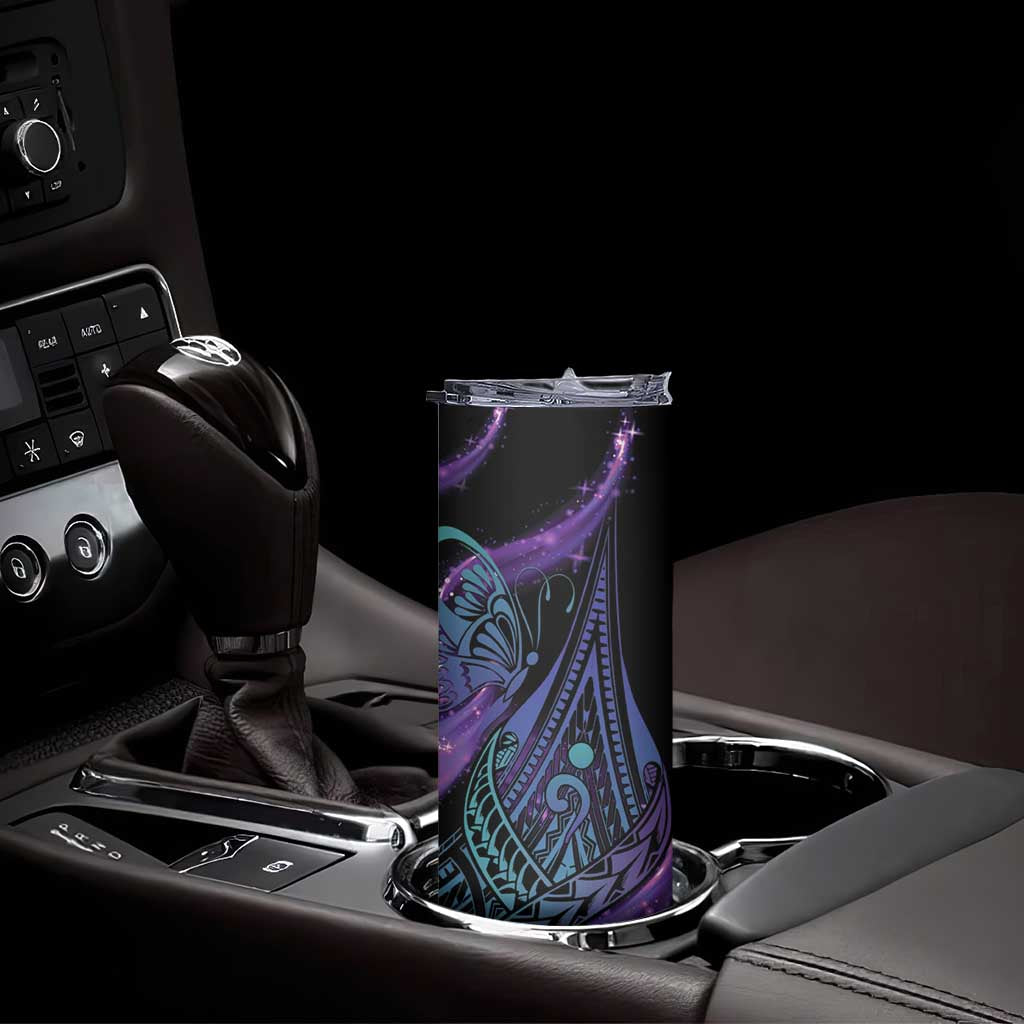 In September We Wear Teal And Purple Skinny Tumbler Magic Ribbon Semicolon